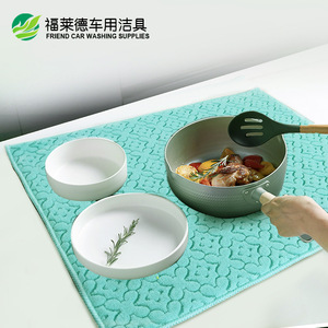 Microfiber Heat Insulation Mat <b>Square</b> Anti Slip <b>Placemat</b> Kitchen Tabletop Drain Mat With Flower Pattern - Product Image 4