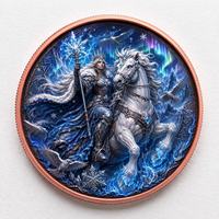 Pièces de monnaie en cuivre à haute relief 5 AVDP oz .999 Cuivre pur Guerrier de glace Monnaie fantaisie hivernale Impression UV colorée Pièces de monnaie en cuivre