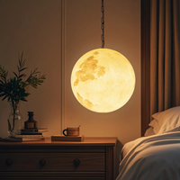 Lampe suspendue en forme de lune imprimée en 3D, lampe LED en forme de lune pour patio, jardin, décoration de la maison, globe lumineux blanc chaud pour plafond