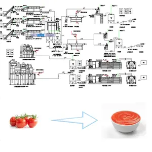 خط تجهيز الكاتشب بخدمة جاهزة أوتوماتيكي بالكامل، خط إعداد معجون الطماطم وطحن الصوص المبرد