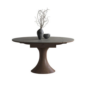<b>Solid</b> <b>Wood</b> <b>Round</b> Extendable <b>Dining</b> <b>Table</b> Modern Minimalist Walnut Design For <b>Dining</b> Room - Product Image 5