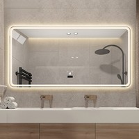 Miroir de salle de bain mural intelligent à LED rétroéclairé rectangulaire horizontal avec interrupteur tactile