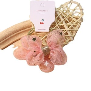 Coletero de malla estilo coreano para niños, color caramelo, con lazo, linda estrella de cinco puntas con brillantina, paquete doble de coleteros para el cabello de bebé - Product Image 5