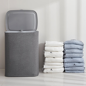 ตะกร้าผ้าพร้อมถุงซักผ้าแบบถอดได้ 2 ใบพร้อมหูหิ้ว ตะกร้าผ้าแบบมีช่องและฝาปิด ตะกร้าผ้าแบบพกพา - Product Image 4