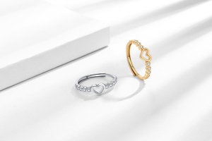 RFJEWEL 2026 Nouvelle Bague Ajustable en Plaqué Or/Argent avec Cœur et Zircon Cubique, Bijou Tendance pour Femme, Vente en Gros - Product Image 5