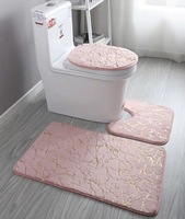 Ensemble de 3 tapis de salle de bain couleur or en fausse fourrure de lapin, tapis de sol absorbant en mousse à mémoire de forme, antidérapant pour toilettes