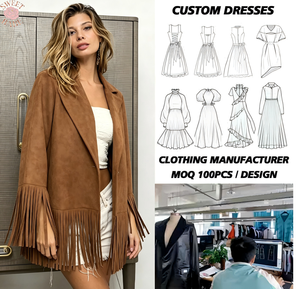 Women Fringe <b>Jacket</b> Lapel Collar Open Front 3/4 Sleeve <b>Western</b> Style Loose Ladies Casual Outer Coat - Product Image 1