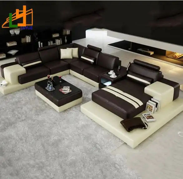 Современный комплект диванов из натуральной кожи с подставкой для рук, подставка для головы, U-образный диван для гостиной на 8 человек