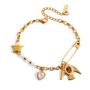 Fashion Charm <b>Bracelet</b> Gold Tone Star Bird Pendant Pearl Heart <b>Crystal</b> Jewelry for Women Gift - Product Image 5