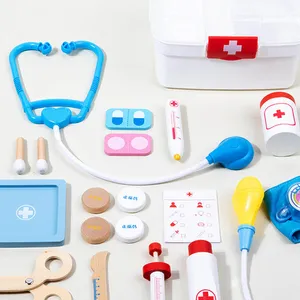 Doktor-Spielzeug-Set Geschenkpackung hölzern mit Kunststoff Unisex Holz-Makeup-Sets Kinder hölzernes Versuchsspielzeug 21*13*12 cm