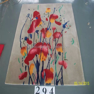 Floral Jacquard Pattern Hand Tufted Silk Wool Loop Pile <strong>Thick</strong> Fire Resistant Non-Slip Carpet <strong>Rug</strong> for Bedroom Decor - Product Image 3