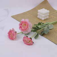 Fleurs artificielles en soie de lotus et de camélia à trois têtes pour décoration murale et intérieure, technique de flocage pour mariage