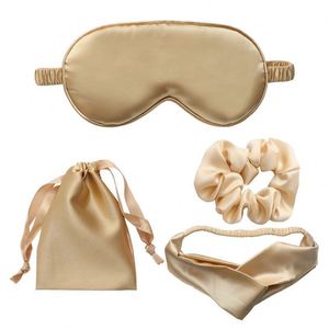 Soft Satin 4Pcs Hair Band Scrunchie Pouch Light Blocking Skin Mask Set for Home Travel Eye Care - Product Image 1