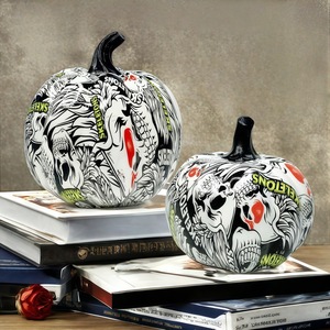 Nouvelle figurine décorative en résine époxy sculptée, motif citrouille graffiti d'Halloween, pour la décoration de cour, de jardin et d'extérieur - Product Image 2
