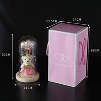 2025 Meilleure Vente Noël Saint-Valentin Cadeau Fleur Rose Galaxie Sous Dôme en Verre LED Avec Un Mini Ours
