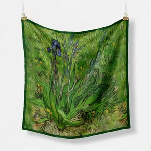 Pañuelo Cuadrado de Seda Sintética con Diseño de Flores de Iris de <span class=keywords><strong>Van</strong></span> <span class=keywords><strong>Gogh</strong></span>, Pañuelo para el Cabello, Pañuelo para el Cuello, MOQ Bajo - Product Image 1
