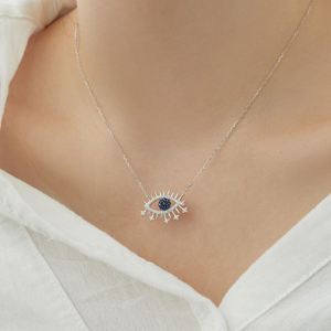 Dylam Belief Protection Symbol Fine Fashion Jewelry <b>Solid</b> S925 <b>Silver</b> Link Chain Evil 5A Zirconia Blue Eyes Pendant <b>Necklace</b> - Product Image 5