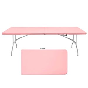 Mesa Plegable Portátil Rosa de 8 pies con Marco de Metal y Plástico para Exteriores, Ideal para Campamentos, Picnics, Fiestas, Cenas y Uso en Patios - Product Image 1