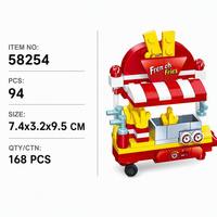 Set de Bloques de Construcción de Carrito de Comida con Papas Fritas Rojas Personalizadas, Juguetes para Niños, Mini Puesto de Comida Callejera, Modelo de Ensamblaje DIY para Exhibición y Juego