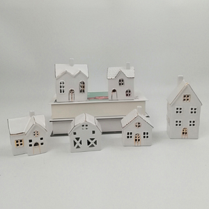 <strong>House</strong> Lantern, Ceramic, White <strong>Tea</strong> <strong>Light</strong> <strong>House</strong> Mini Flameless Christmas Candle <strong>Holder</strong> - Product Image 4