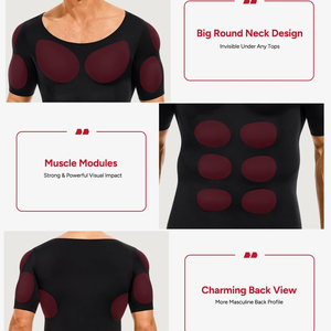 T-shirt gainant pour <span class=keywords><strong>homme</strong></span> à effet musculaire simulé, invisible, effet <span class=keywords><strong>ventre</strong></span> plat, coupe ajustée, manches courtes, pour usage quotidien - Product Image 3