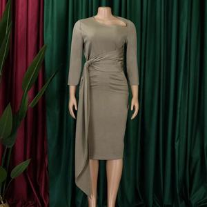 أحدث تصميم لفساتين أفريقية ذات لون واحد بتصميم ضيق ومجعد للسيدات، فساتين مكتبية للنساء، فساتين ملتفة حول الورك للعمل - Product Image 3