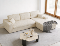Canapé d'angle moderne de luxe en velours côtelé, style crème, tissu côtelé, pour salon, livré en boîte