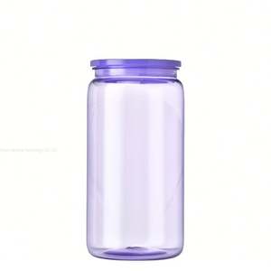 Entrepôt américain : Gobelets en plastique acrylique transparents colorés effet gelée 16oz 20oz, type canette de soda ou de bière, avec couvercles PP colorés - Product Image 4