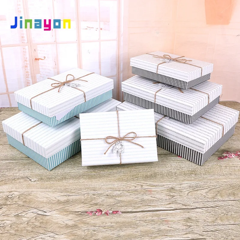 Оптовая продажа, полосатая прямоугольная Подарочная коробка Jinayon из льняной веревки, коробка в стиле ретро для упаковки одежды