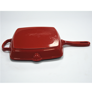 28cm Enamel Coating Cast Iron square Shape <strong>Grill</strong> Frying <strong>Pan</strong> with Dual Handles - Product Image 4