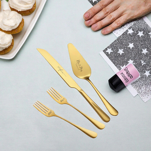 Gold Cake Knife 13-Inch Stainless Steel Non-Toxic Dishwasher Safe Elegant Cake Cutting <b>Tool</b> for Wedding Birthday - Product Image 2