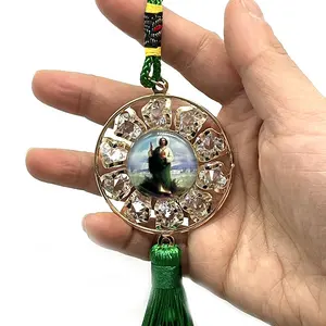 Glass Religious Jesus On The Car Or On The Wall Metal Wholesale Saint Jude Alloy Round Gold Plating Car Hanging Pendants