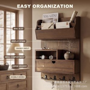 <b>Wall</b> <b>Mounted</b> Wood Key <b>Storage</b> Box With Drawer And Hooks For Home Entryway Organization - Product Image 2