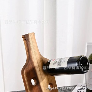 Estante para Vino de Madera de Acacia, Soporte de Exhibición para 4 Botellas con Portavasos - Product Image 3