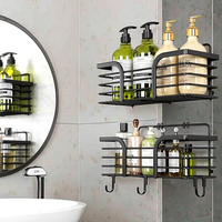 Organisateur de douche adhésif en acier inoxydable antirouille mural sans perçage étagère panier porte-savon crochets pour salle de bain cuisine