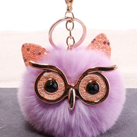 Porte-clés hibou en peluche coloré et moelleux, pendentif boule de fourrure de lapin 8 cm, rembourré en coton PP, breloque de sac pour filles, cadeau de fête