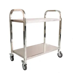 High Quality Ss 201 Food Hotel Laundry Kitchen 2 Layer Large Service Tray Storage Trolley