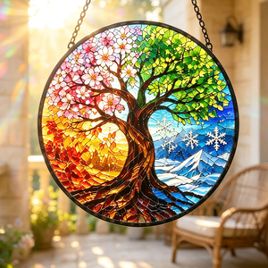 Dropshipping Personalizzato Stampa 3D Quattro Stagioni Albero della Vita Vetro Colorato Acchiappasole Ornamento Campanelli a Vento Arte da Parete Acchiappasole - Product Image 3