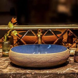 Oval Shape Blue Color Jingdezhen Ceramic Art Wash <strong>Basin</strong> - Product Image 4