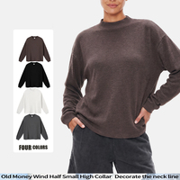 T-shirt basique unisexe à manches longues, col semi-montant, style Old Money, luxe discret, en mélange de cachemire 240 g/m², élastique, pour le quotidien