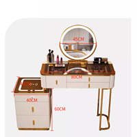 Coiffeuse de maquillage intelligente avec dessus en verre et tabouret Nad Led Light pour tables de chambre à coucher