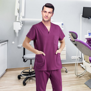 Scrubs Uniforms Sets V-Neck <b>Nurse</b> Scrub Set Short Sleeve Hospital Uniforms 100% Cotton Anti-static Wholesale OEM/ODM Services - Product Image 1