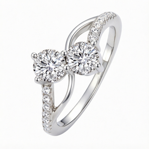 925 Sterling <b>Silver</b> Twin Round Zircon Engagement <b>Ring</b> for Women Rhodium Plated Wedding <b>Band</b> Customizable Fine Jewelry - Product Image 1