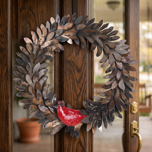 Corona de Metal Rústica con Pájaro Rojo, Adorno Navideño Decorativo para Colgar en la Pared, Corona Redonda Hecha a Mano Sin Luces - Product Image 4