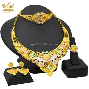 Venta al por mayor de 10k de oro saudi collar de las mujeres-Collar de dama de honor de boda para mujer, joyería chapada en oro de 18K y 24K, pendientes, brazalete, conjuntos de regalo, joyería 2021
