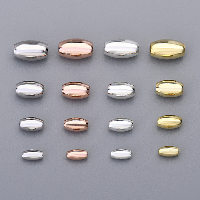 Rainbowking 925 Sterling Silver Polished Olive Shape Jewelry Findings DIY 18k Gold Plating Necklace and Bracelet Components
