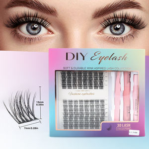 Faux cils en fibres synthétiques épaisses de style naturel faits à la main, kit de cils en grappes 3D, série LC - Product Image 5