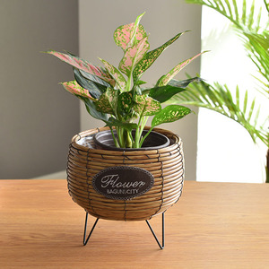 Macetas de plástico de imitación ratán grandes y pequeñas, plantas en macetas para escritorio, arreglos florales de suelo, plantas verdes tejidas de ratán - Product Image 1