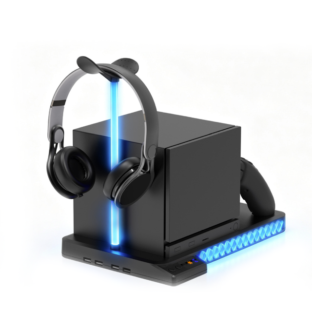 4-in-1 Gaming Station RGB Light Cooling Base Handle Charging Stand for Steam Deck Headset Holder with Type-C Hub