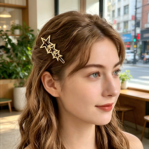 Lot de pinces à cheveux géométriques en métal doré - Épingles à cheveux creuses étoile, papillon, chat, perle - Accessoires capillaires en gros pour femmes, style japonais et coréen - Product Image 6